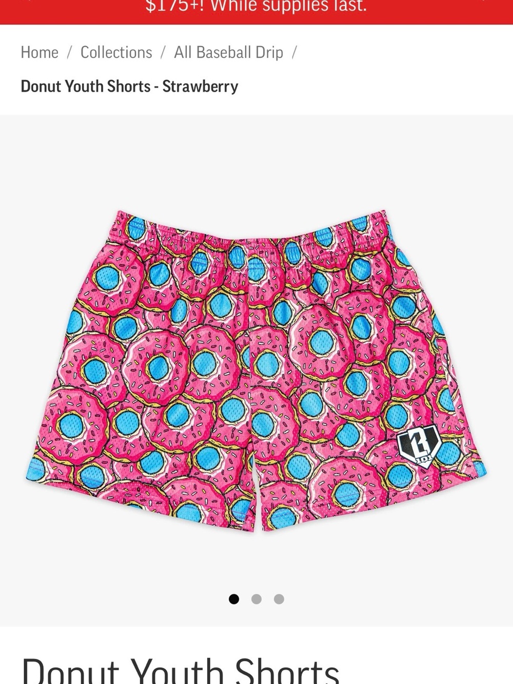 Baseball Lifestyle 101 Donut Youth Shorts - Pink Strawberry Print